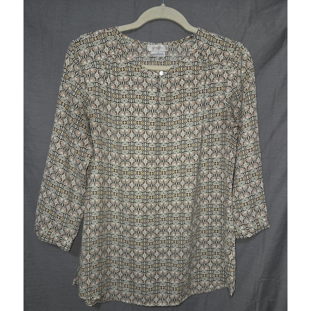 Van‎ Heusen Women's Tunic Peasant Blouse 3/4 Sleeve Size S Olive/pink/taupe